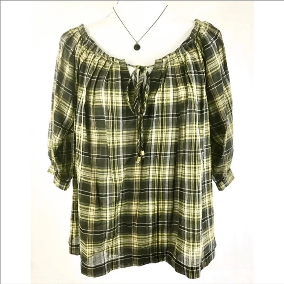 Michael Kors Tops - MICHAEL KORS Plaid 3/4 Sleeve Peasant Top